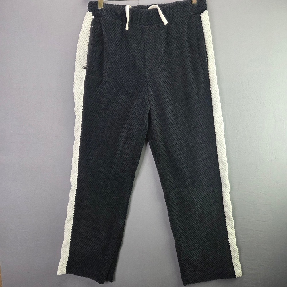 Maison Article Joggers Waffle Knit Side Stripe Size M Black Cream Textured Pants